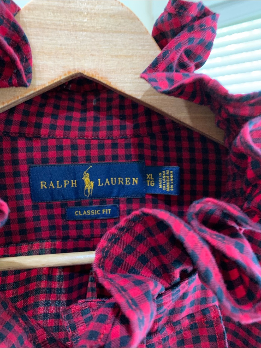 Ralph Lauren Burgundy and Black Gingham Ruffle Button-Down Shirt - Picture 4 of 7